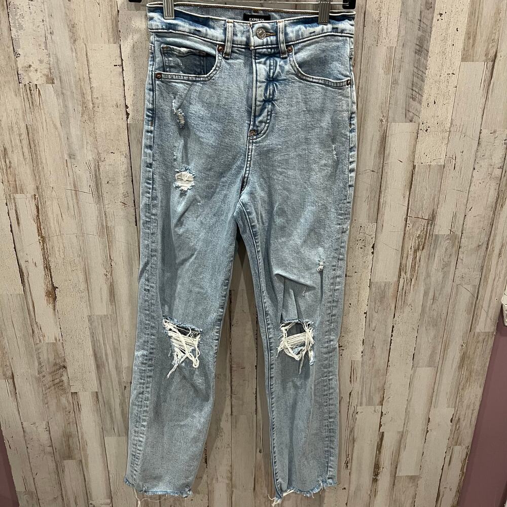 Express Modern Straight Super High Rise Distressed Jeans Womens Size 00